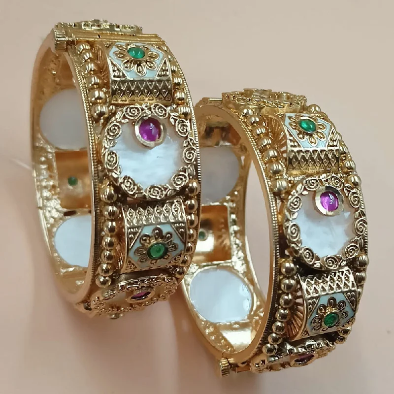 Retro-inspired bangles for a vintage style-Padmawati Bangles Gold Plated Pota Stone Openable Bangles Set