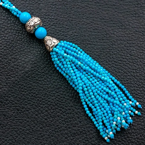 Luxury gold necklaces for high-end fashion-Turquoise & Diamond Double Tassel Necklace