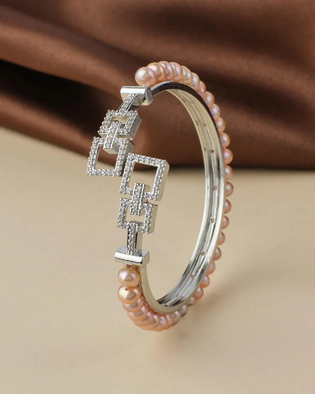 Bridal bangles for wedding celebrations-Classy Pink Pearl Bangle