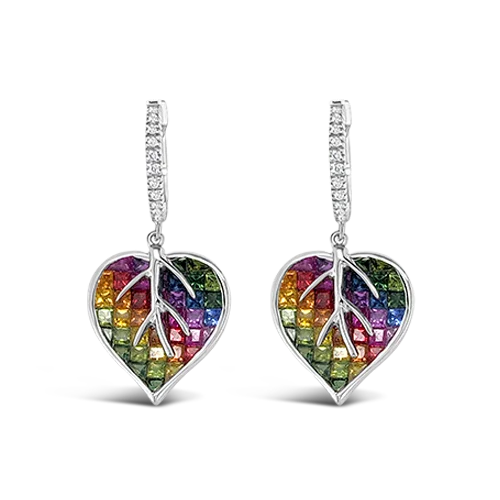 Sterling silver earrings with chic designs-Multi-color Sapphire & Diamond Heart Earrings