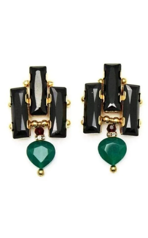 Small stud earrings for minimalist style-Deco 24K Gold Plated Green Onyx Drop Earrings