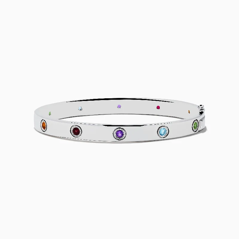 Gemstone bangle bracelets for colorful elegance-925 Sterling Silver Multi Gemstone and Diamond Bangle