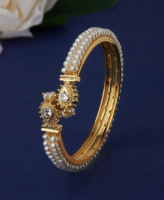 Elegant gold bangles for special occasions-Traditional Real Pearl Bangle