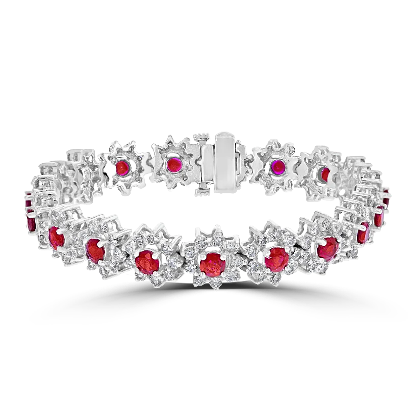 Men's cuff bracelets for bold masculinity-14KT GOLD 6.35 CTW RUBY & 5.62 CTW DIAMOND HALO BRACELET