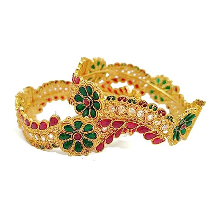 Traditional bangles for cultural celebrations-Choice Gold Plated Pota Stone Bangles Set