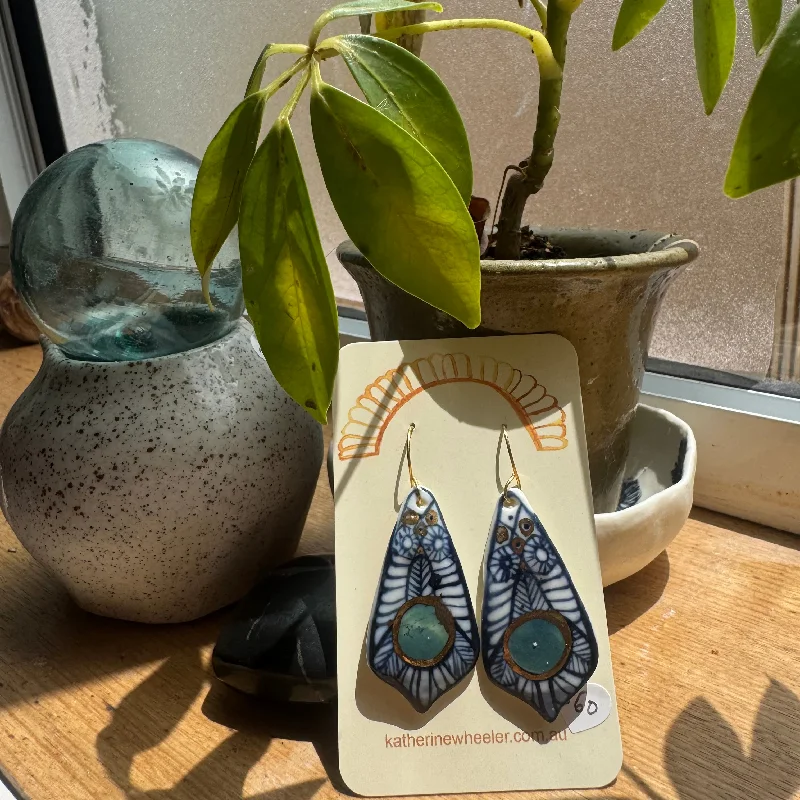 Luxury crystal earrings for upscale occasions-Hand Painted Porcelain Indigo Earrings