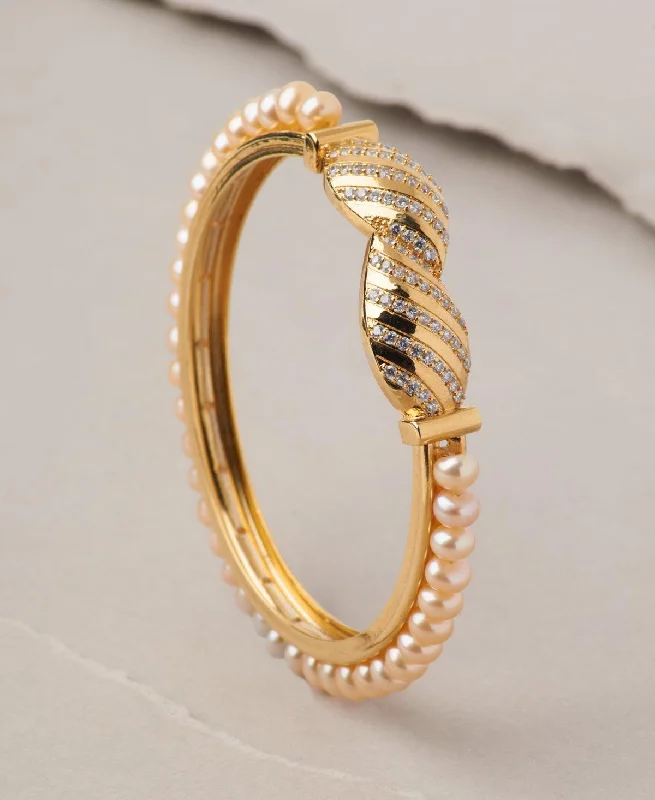 Trendy stacked bangles for a layered look-Classy Pink Pearl Bangle